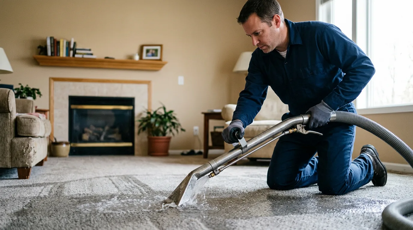 Water damage restoration technician working near Honeoye Falls, NY